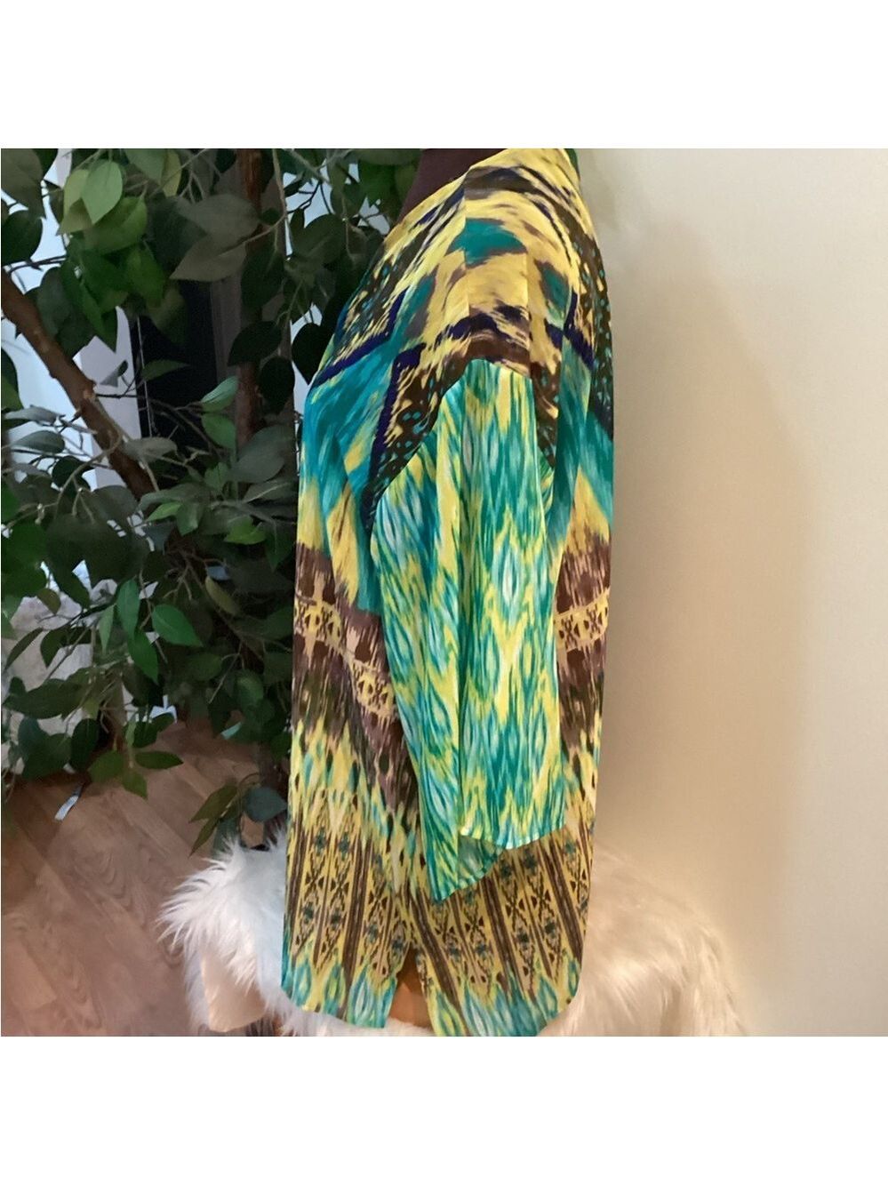 Kim Rogers Woman Multicolor Ikat Print semi sheer kimono 3X - Picture 8 of 11